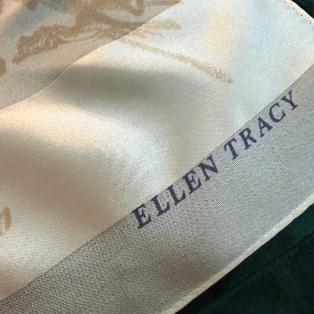 Ellen Tracy 100% Silk Floral Rose Stripe Square Scarf Neutral Gray 35 Inch